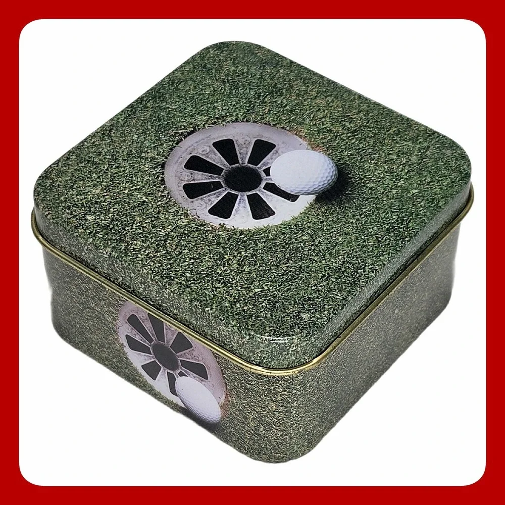 Vintage Golf Ball Green Grass Metal Square Tin Box Small Storage Container Decor
